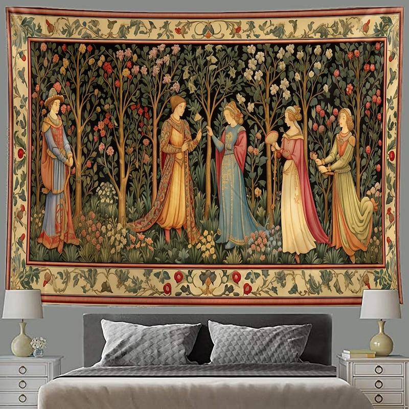 Medieval Tapestry Middle Age Tapestry Garden Noble Women Large Tapestry Wall Painting Decoration Photo Hanging Bed Curtain Home Bedroom Living Room Decoration 5