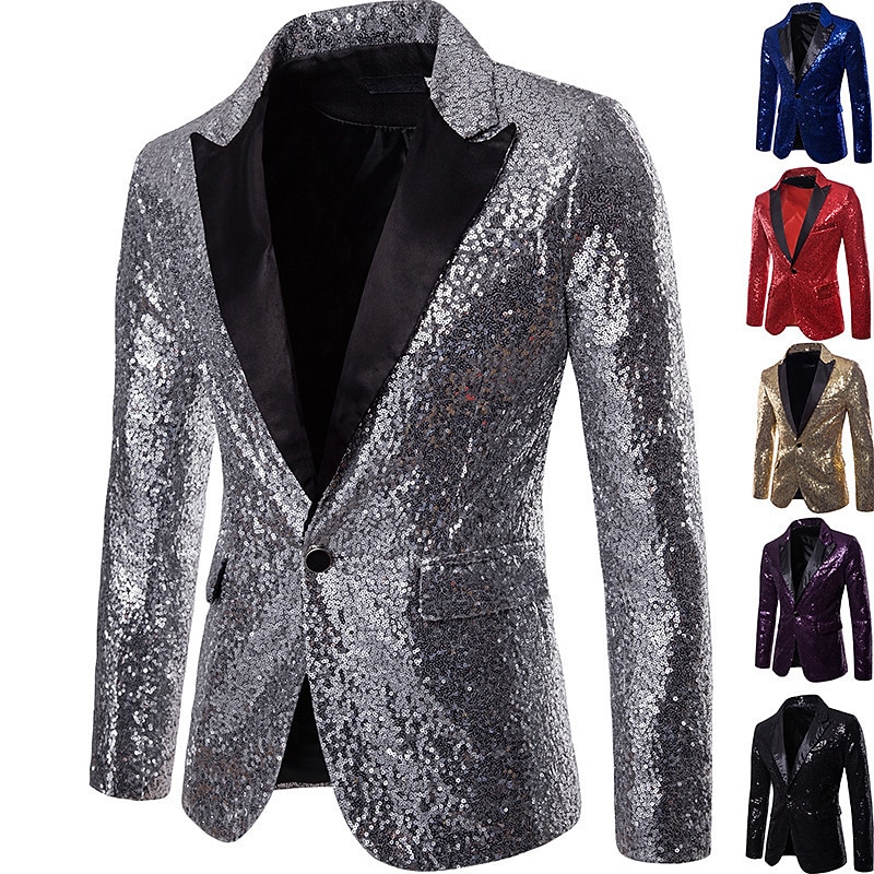 Disco 1980s Suits & Blazers Lapel Collar Blazer Peak Lapel Normal Disco Sequins Fancy Dress Men's Carnival Costume Halloween Masquerade Party Club Pride Parade Adults' Coat4