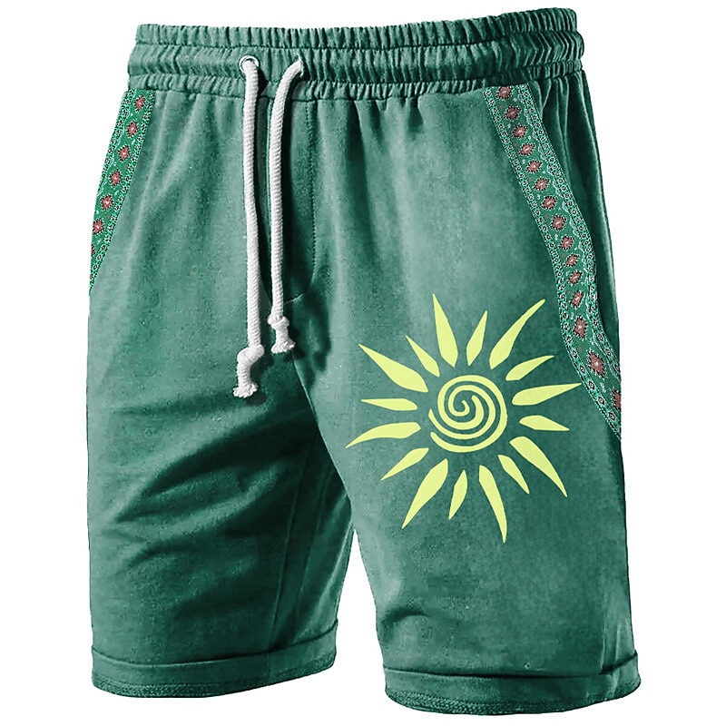 Men's Sun Graphic Prints Sweat Shorts Beach Shorts Terry Shorts Mid Waist Vintage Ethnic Style Retro Vintage Daily Holiday Streetwear Drawstring Elastic Waist 3D Print Designer Clothing Apparel - Main Image