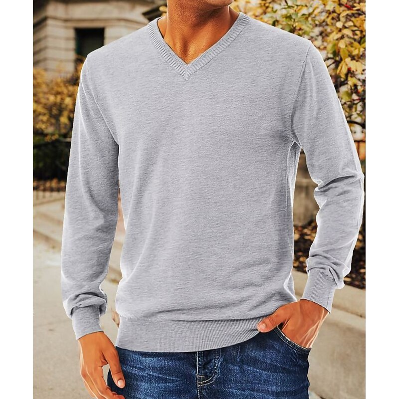 Men's Pullover Sweater Jumper Jumper Ribbed Knit Regular Knitted Solid Color V Neck Modern Contemporary Work Daily Wear Clothing Apparel Winter Camel Black S M L4