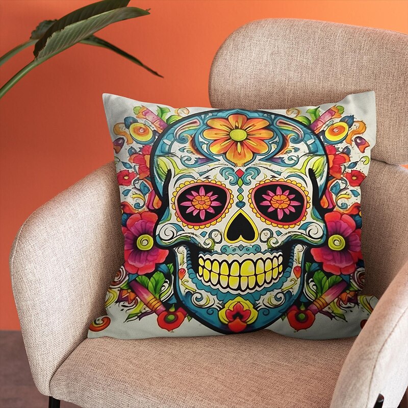 Halloween Double Side Pillow Cover 1PC Skull Day of Dead Soft Decorative Square Cushion Case Pillowcase for Bedroom Livingroom Sofa Couch Chair Decorations2