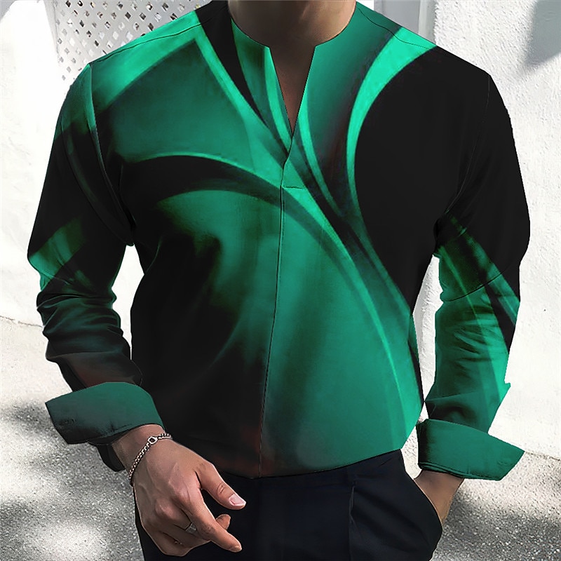 Men's Shirt Dress Shirt Gradient Outdoor Casual Yellow Red Blue Green Long Sleeve V Neck Summer Fall Clothing Apparel Print2