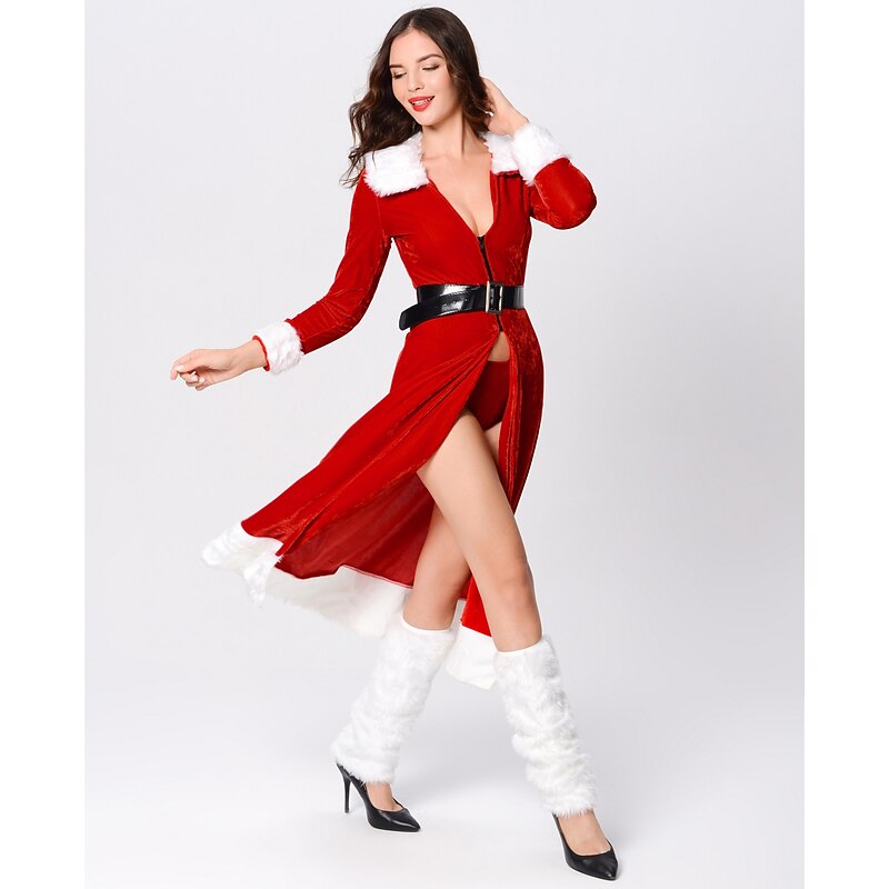 Santa Claus Mrs.Claus Outfits Christmas Hat Fancy Christmas Dress Women's Christmas Adults' Christmas Carnival Christmas Eve Christmas Party Dress Belt Leg Warmers3