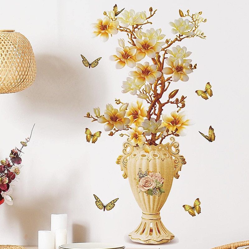 Retro Flowers Vase Wall Sticker, Toilet Sticker, Bedroom Sticker, Bathroom Self-Adhesive Accessories, Removable Plastic Sticker, Home Decoration Wall Decal Sticker