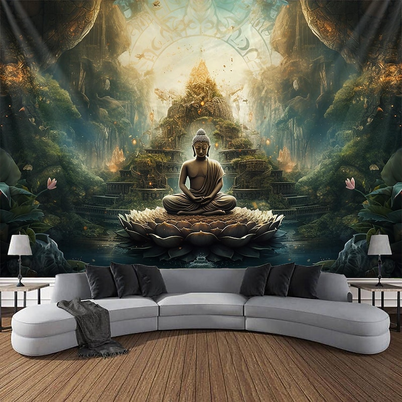 L.T.HOME Buddha Bohemian Hanging Tapestry Wall Art Large Tapestry Mural Decor Photograph Backdrop Blanket Curtain Home Bedroom Living Room Decoration Lotus4