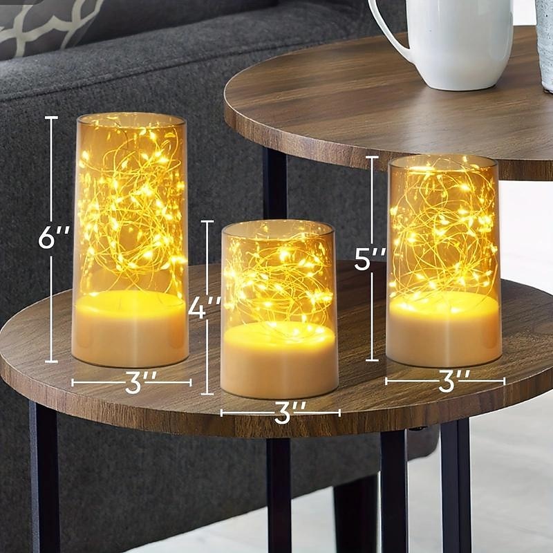 3pcs/Set Acylinder Flameless Candles With Remote, Embedded String Lights & Timer - Perfect for Halloween Decor & Home Decor3