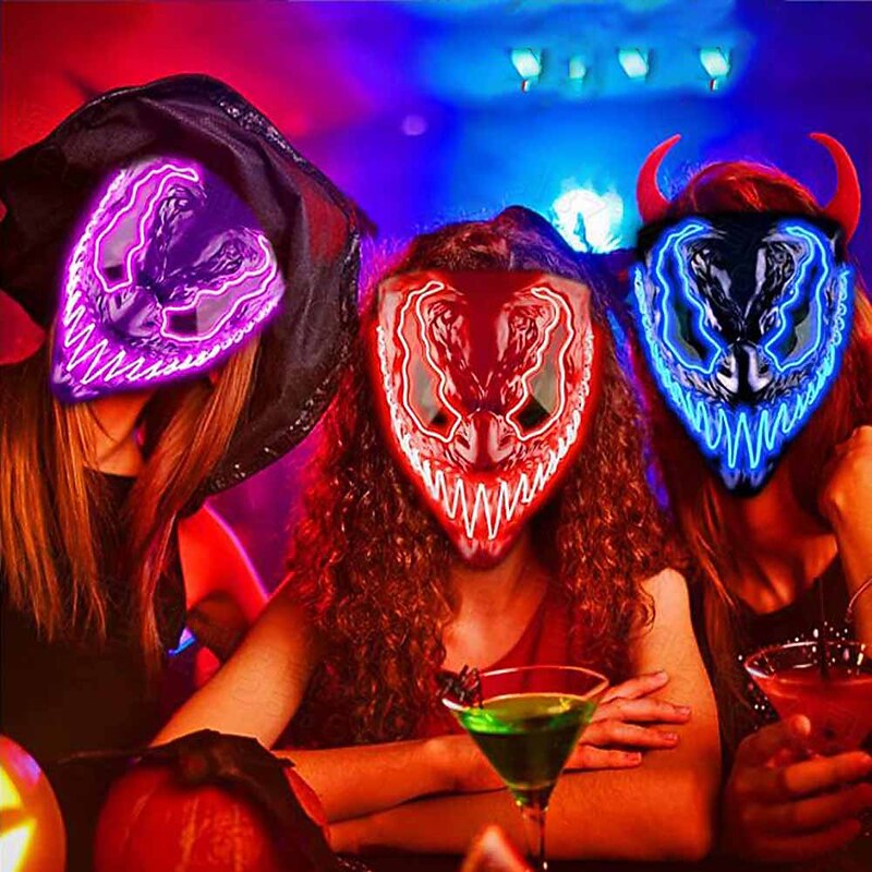 Mask Halloween LED Light Up Mask for Adults Kids Dark and Evil Glowing Eyes Neon Mask with 3 Lighting Modes EL Wire - Ideal Gift for Men Women Halloween Costume Party2