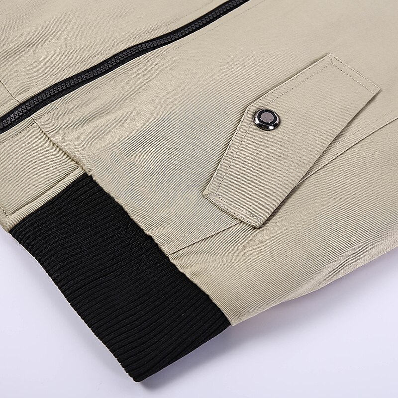 Men's Bomber Jacket Lightweight Jacket Summer Jacket Work Jacket Sports Climbing Windproof Warm Patchwork Fall Solid Color Stand Collar Cotton Black Army Green Red Blue Khaki Jacket4