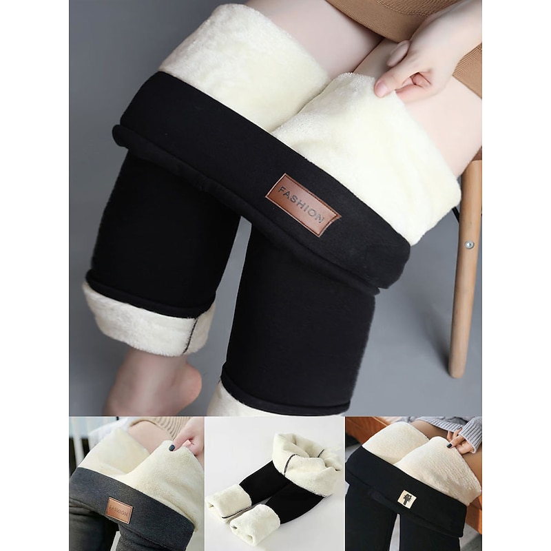 Women's Plus Size Fleece Pants Pants Trousers Cozy Fleece Lined Casual Full Length Natural Solid Color Micro-elastic Home Daily Black Dark Gray Spring Fall Winter Regular Fit