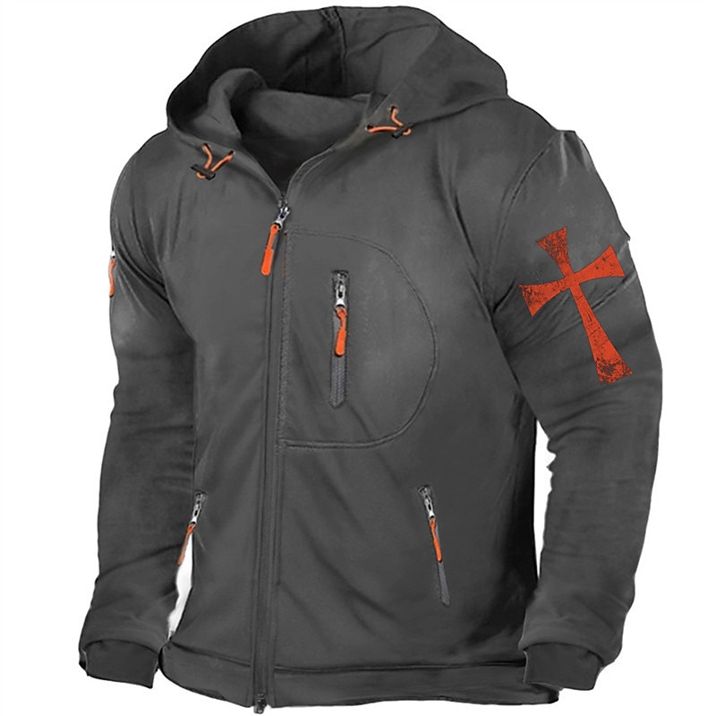 Men's Graphic Cross Long Sleeve Sweatshirts  Hooded Streetwear Designer Sports & Outdoor Casual Spring &  Fall Black Dark Gray Gray Clothing Apparel Designer S M L XL XXL 3XL3