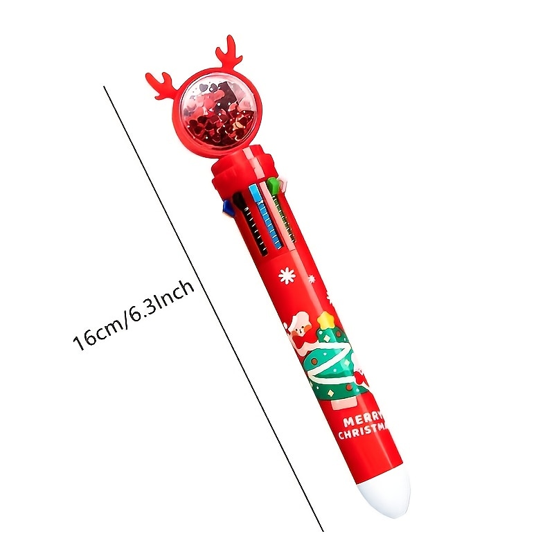 Christmas 10-Colors Retractable Ballpoint Pen Push Type Color Rollerball Pen For School Office Stationery Supplies Marker Gift For Kids2