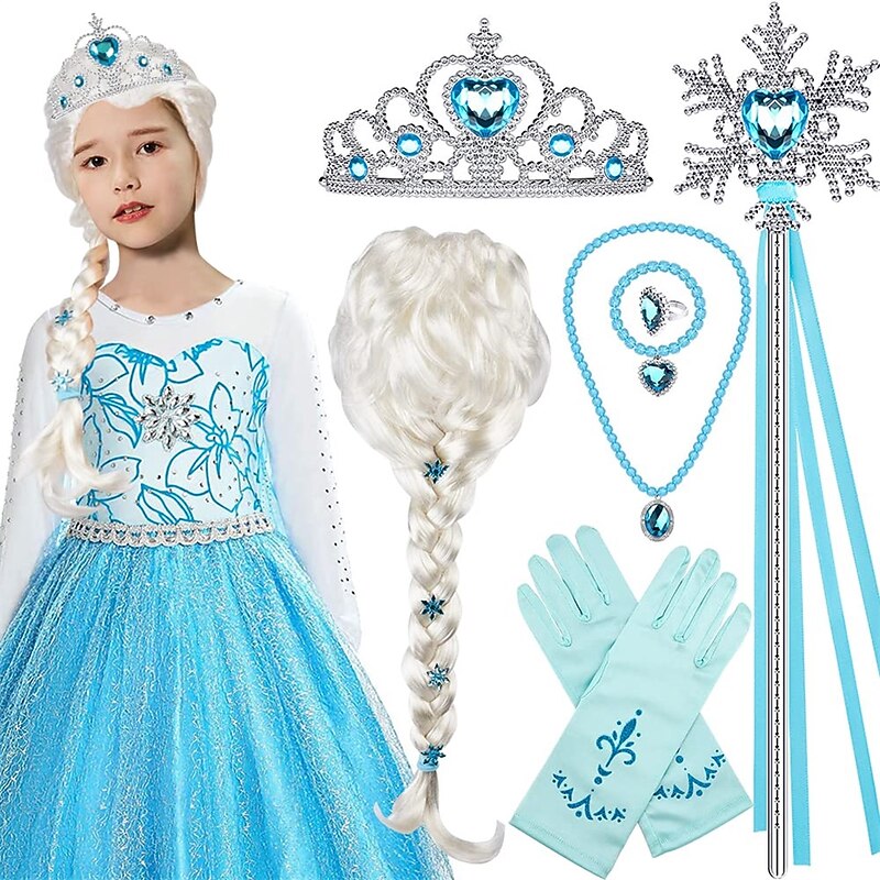 Elsa Wig Frozen Elsa Braid with Princess Tiara Princess Elsa Dress Up Accessories for Kids Girls