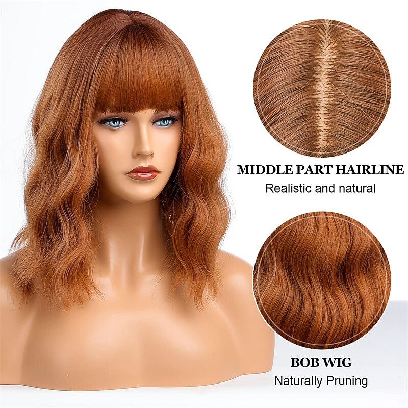 Auburn Wigs with Bangs Ginger Wig Orange Red Wig Shoulder Length Wavy Wig Middle Part Hair Wig for Women4