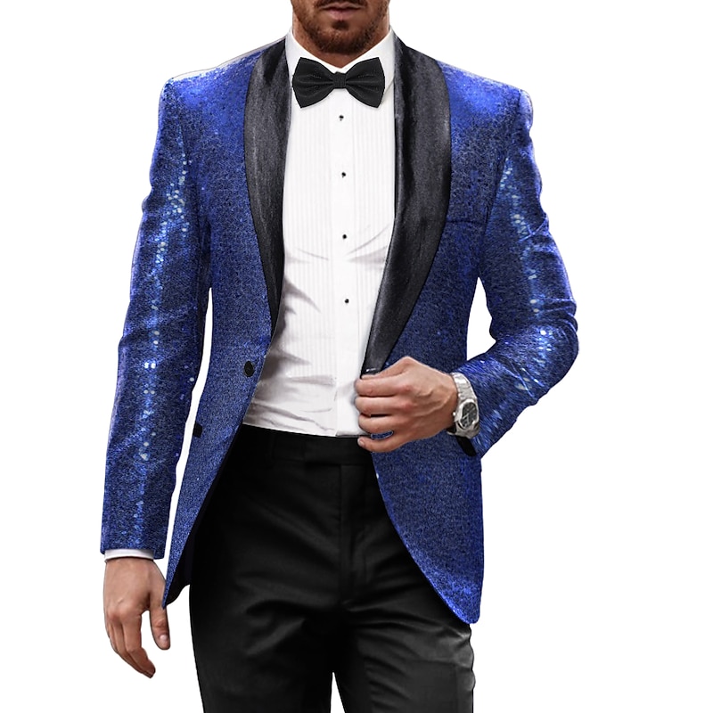 Men's Blazer Jacket Tuxedo Shawl Collar Party Sparkle Casual Pattern Black Silver Burgundy Tailored Fit Single Breasted One-button4