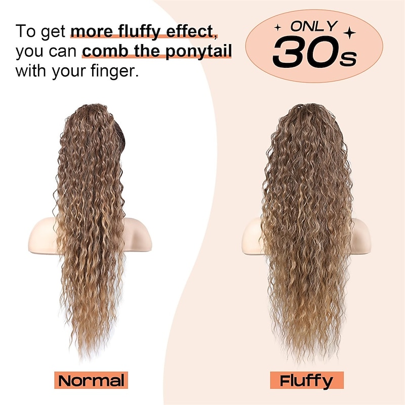 Highlight Drawstring Ponytail Extension PT005 Isabella 26 Long Bohemian Curly Pony Tail Multi Layered Light Soft Clip in Hair Extensions Ponytail Medium Blonde White Blonde Highlights3