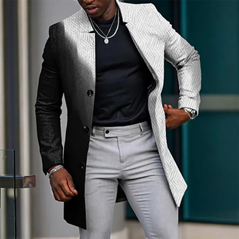 Men's Graphic Prints Gradual Winter Coat Overcoat Coat Warm Comfortable Breathable Fashion Streetwear Business Work Wear to work Going out Pocket Print Fall & Winter Turndown Long Sleeve Black