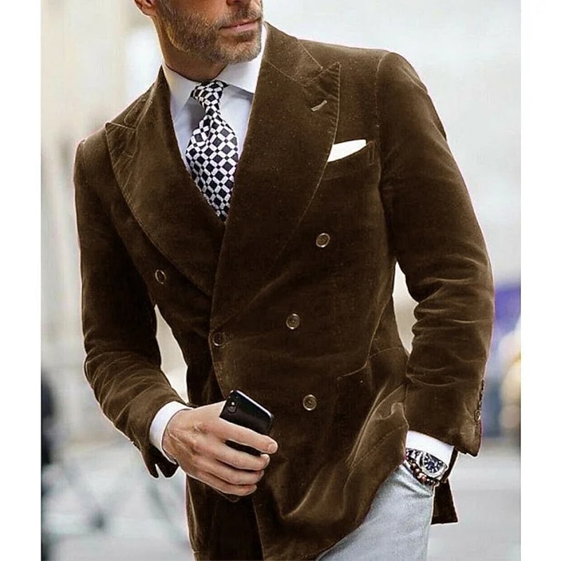 Men's Blazer Jacket Closure collar Fashion Casual Solid Colored Black Burgundy Royal Blue Slim Fit Double Breasted Six-buttons4