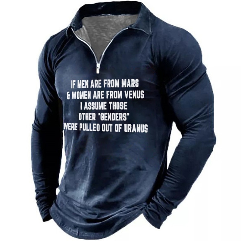 Men's Funny Graphic Long Sleeve Polo Tee | 