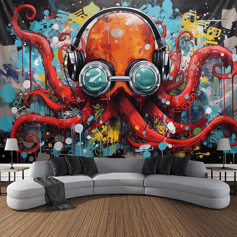 Graffiti Monster Octopus Hanging Tapestry Wall Art Large Tapestry Mural Decor Photograph Backdrop Blanket Curtain Home Bedroom Living Room Decoration