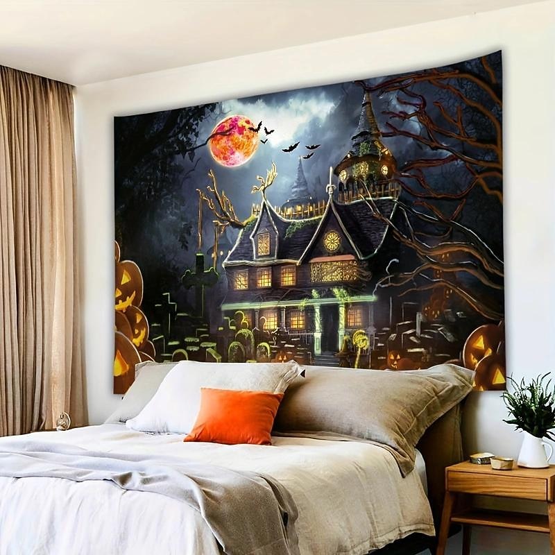 Halloween Decorations Backlight Tapestry Jack O Lantern UV Reactive Hanging Haunted House Home Decoration Background Cloth Art Home Bedroom Living Room4