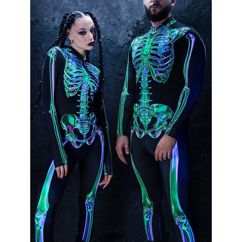 Skull Skeleton Carnival Costume Full Body Suit Cosplay Costume Bodysuits Halloween Group Couples Costumes Kid's Adults' Men's Women's Scary Costume Halloween Carnival Masquerade Easy Carnival Costume