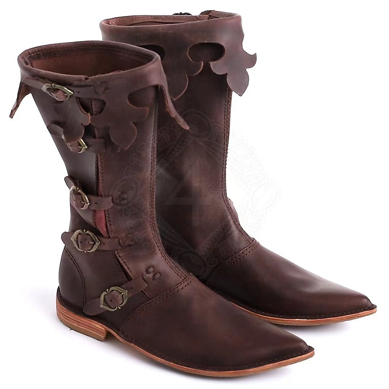 Retro Vintage Medieval Renaissance Knee High Boots Turn Shoes Pirate Viking Vikings Fancy Dress Men's Celtic Pirate Royal Halloween Carnival Masquerade Carnival Performance Masquerade Adults Shoes2