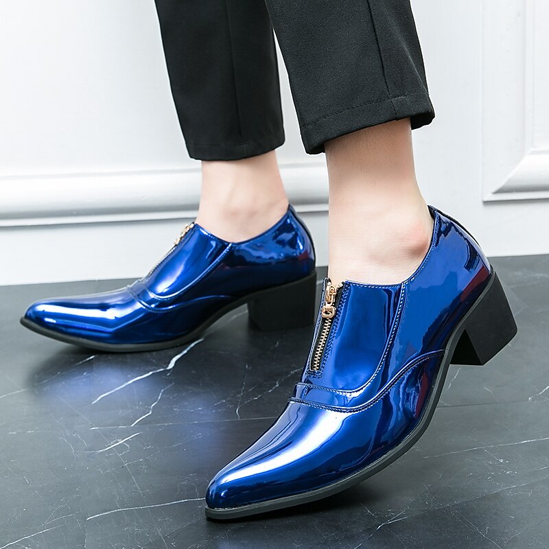 Men's Oxfords Formal Shoes Dress Shoes British Style Plaid Shoes British Christmas Party & Evening Xmas Patent Leather Height Increasing Lace-up Silver Black Red Spring Fall4