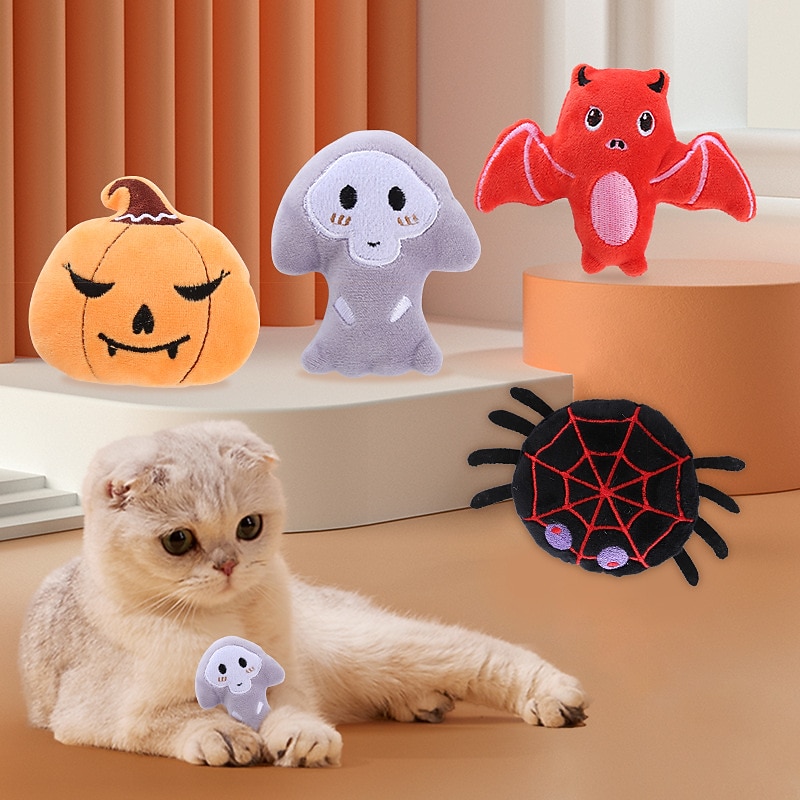4 Pcs Halloween Pumpkin Shaped Cat Toys Cat Mint Teasing Cat Teeth Grinding Bite Resistant Pet Products Holiday Cat Toys