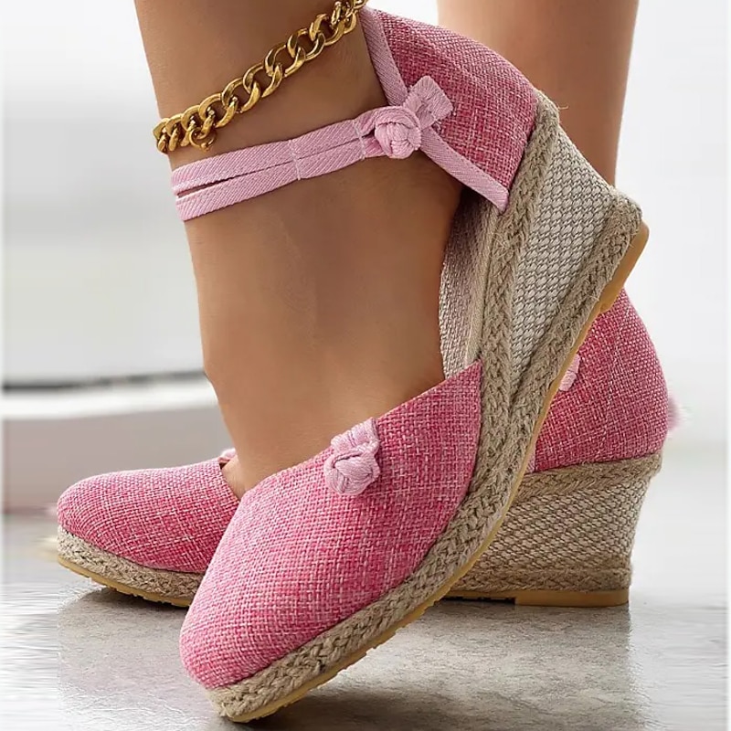 Women's Pink Espadrille Wedge Sandals – Closed-Toe Design with Ankle Strap and Jute-Wrapped Platform, Ideal for Summer Parties and Casual Wear4