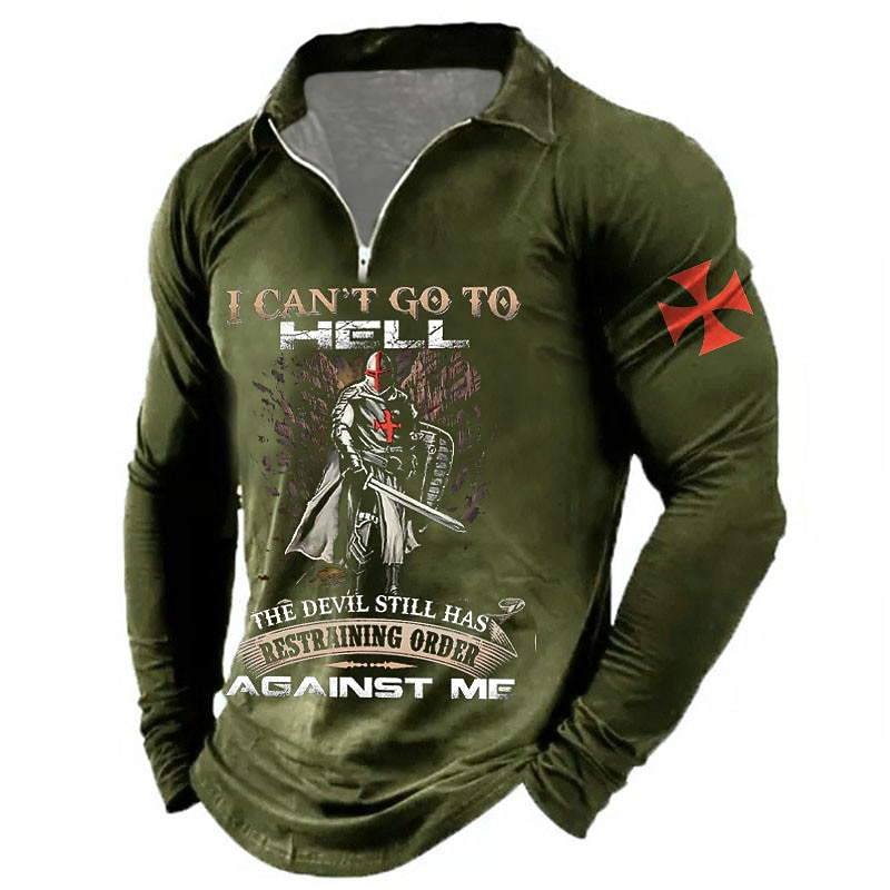 Men's Letter Graphic Prints Vintage Soldier Polo Shirt Zip Polo Golf Shirt Long Sleeve Shirt Turndown Outdoor Street Black Navy Blue Brown Green Zipper Print Clothing Apparel Fashion Casual Soft2