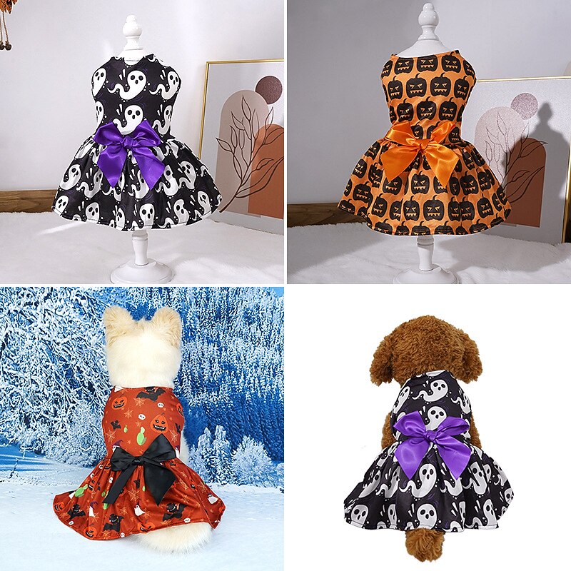 Dog Cat Dress Cute Casual Breathable Soft Washable Comfortable Halloween Casual Daily Dog Clothing for Bichon Frise Pomeranian Baby Pet Papillon Small