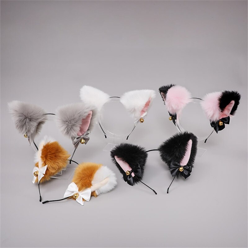 Japanese Cute Plush Cat'S Ears (Steamed Cat-Ear Shaped Bread) Bell Bow Lolita Headdress Fox Ear Accessories Cat'S Ears (Steamed Cat-Ear Shaped Bread) Headband2