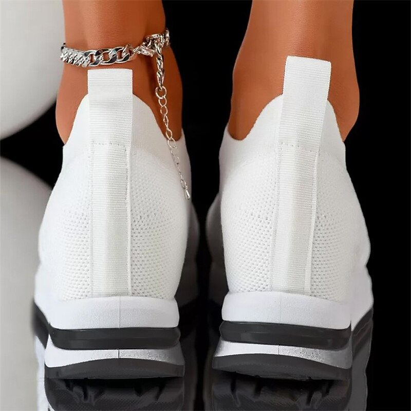 Women's White Slip-On Knit Sneakers - Lightweight and Breathable for Everyday Comfort, Perfect for Walking, Gym, and Casual Outings3