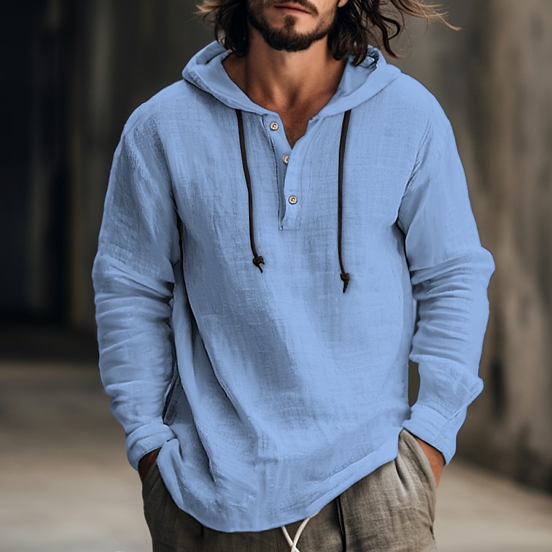 Men's Shirt Linen Shirt Calico Shirt Hooded Shirt Stripes Casual Daily White Blue Brown Green Long Sleeve Hooded Spring & Summer Clothing Apparel3