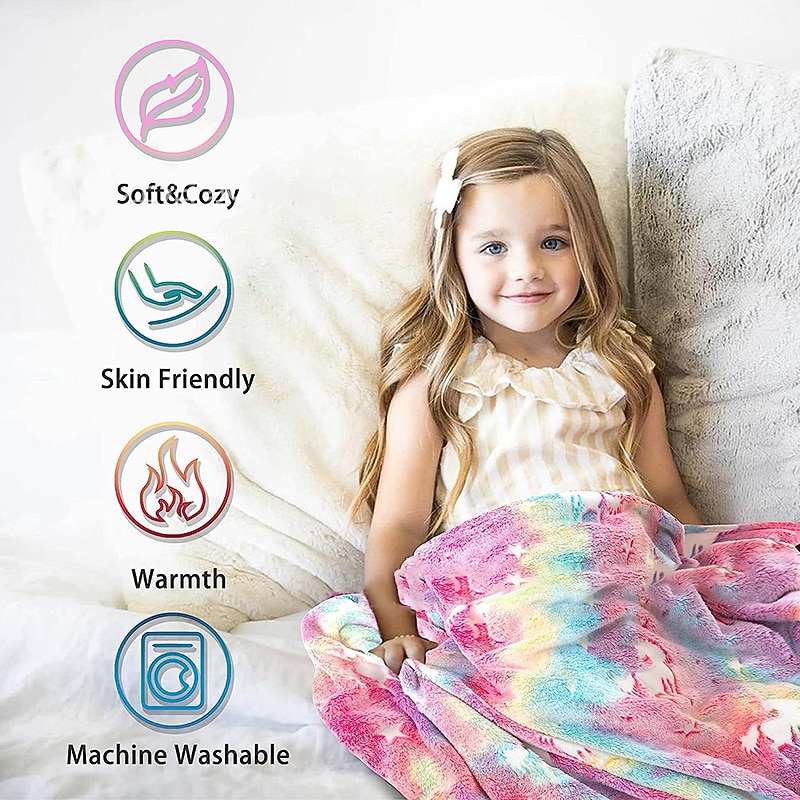 Luminous Unicorn Blanket Kids Birthday Soft Flannel Plush Rainbow Horse Throw, Unicorn Room4