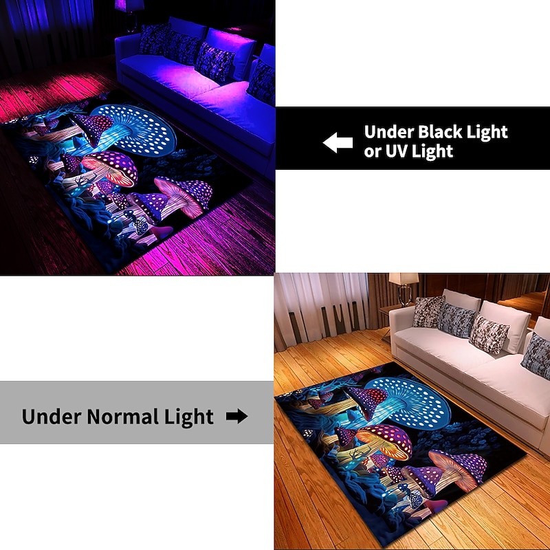 Fantasy Mushroom Blacklight Rug Carpet Floor Mat UV Reactive Glow in the Dark Rug Large Non-Slip Rug Mat Carpet for Room Decor3