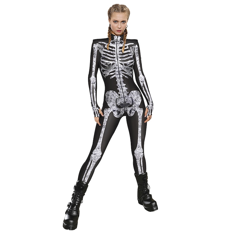 Skeleton Skull Halloween Cosplay Costume Skin Suit Bodysuit One Piece Kid's Adults' Women's Carnival Masquerade Mardi Gras Performance Party Easy Halloween Costumes Dress Up