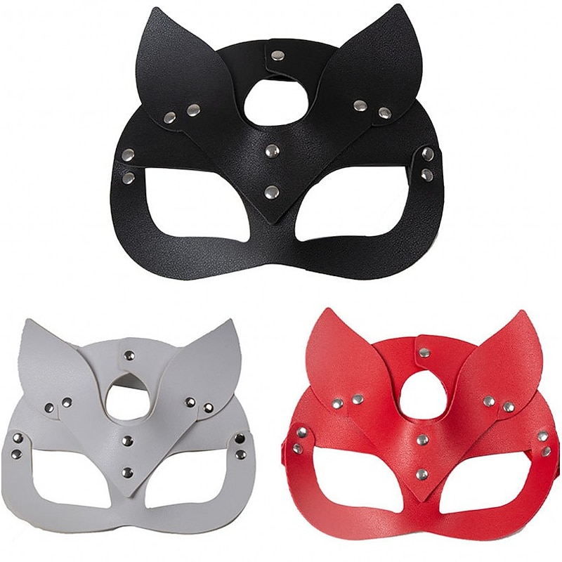 Feminine Sexy Half Face Fox Role-playing Cat Skin Mask Rivet Punk Collar Halloween Party Makeup Ball Fancy Mask PU Skin Fox Mask Nightclub Party Makeup Ball Men And Women Mask Eye Mask Fun2