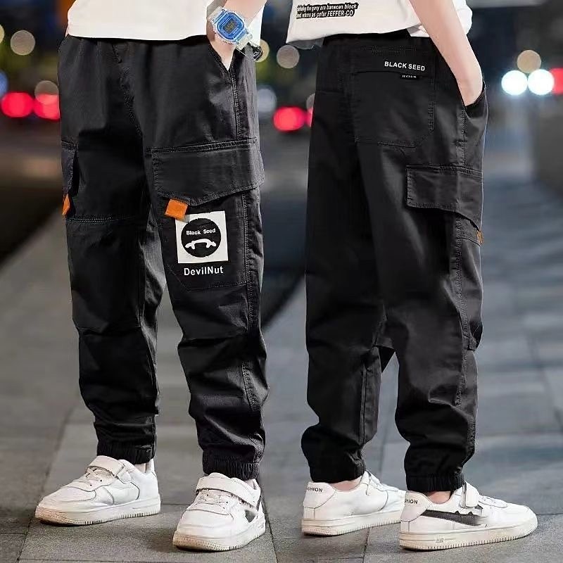 Kids Boys Sweatpants Trousers Pocket Cartoon Letter Breathable Comfort Pants Training Sports Daily Basic Black Avatar Overalls Black Small Label Overalls Army Green Small Label Overalls Mid Waist