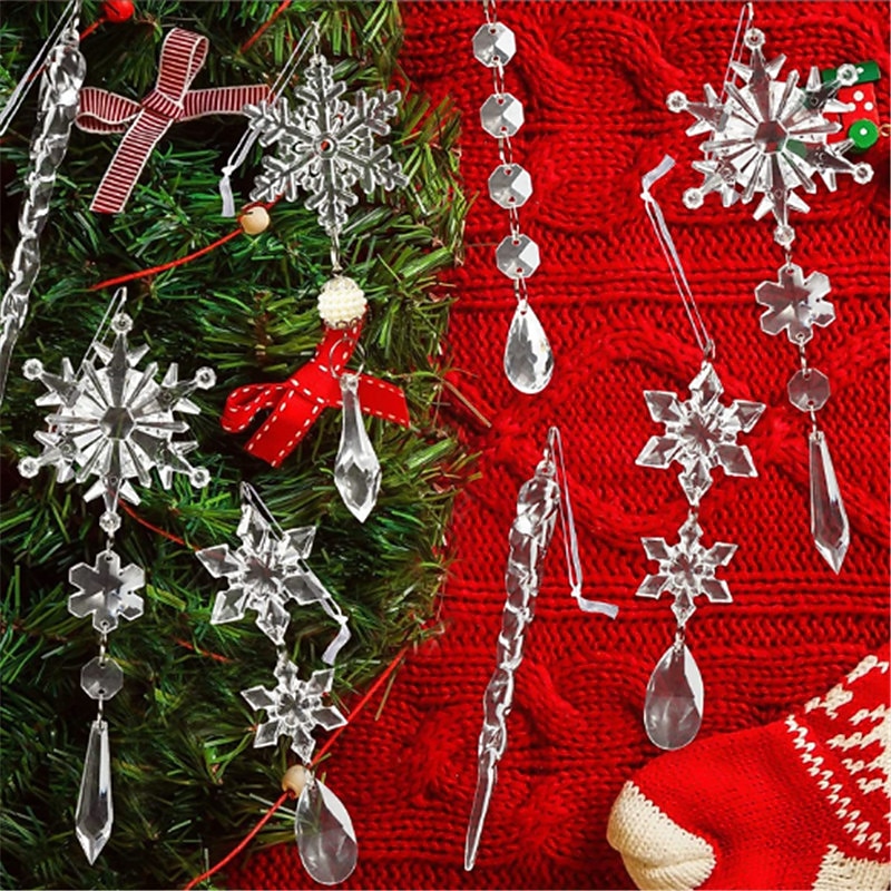 10pcs Crystal Christmas Ornaments for Tree Decorations-Hanging Acrylic Snowflake Icicle Ornaments with Drop Pendants for Winter Wonderland Chandelier Crystals Decorations Supplies4