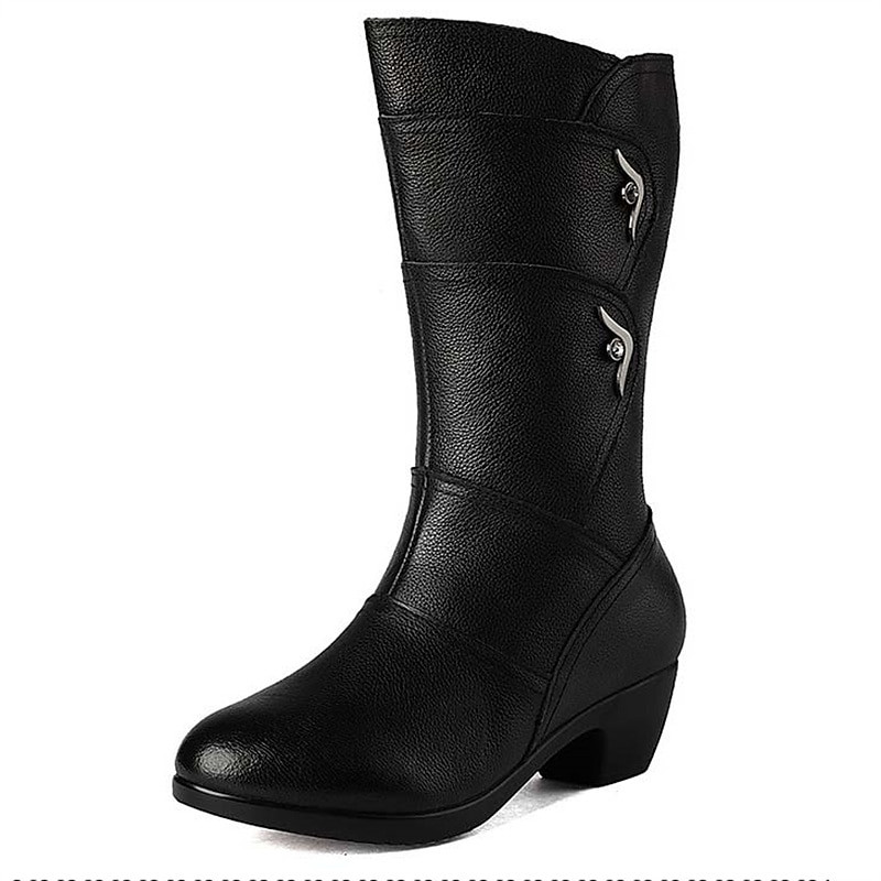 Women's Black Faux Leather Mid-Calf Boots with Side Zipper and Low Heels - Stylish and Comfortable for Everyday Wear4