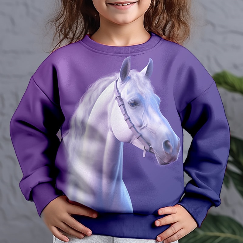Girls' 3D Animal Horse Sweatshirt Long Sleeve 3D Print Fall Winter Fashion Streetwear Adorable Polyester Kids 3-12 Years Outdoor Casual Daily Regular Fit
