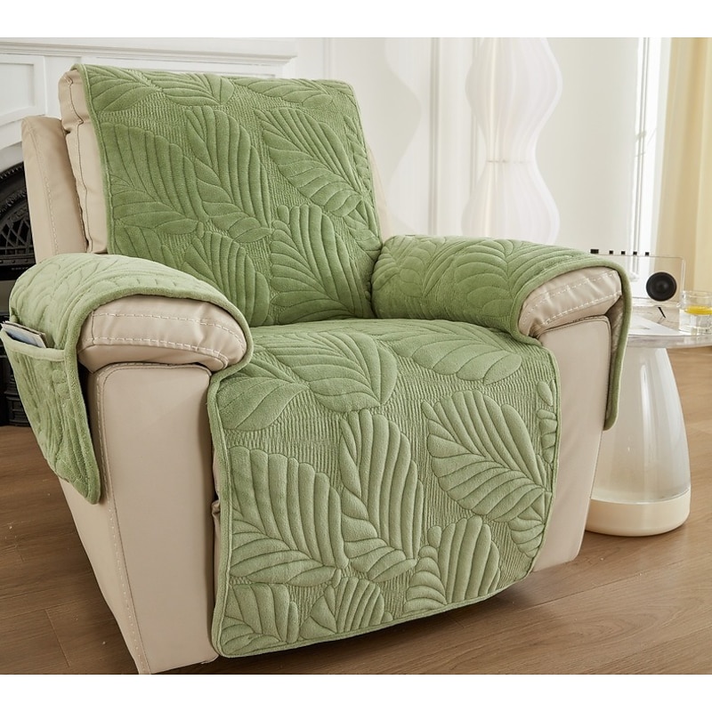 Recliner Covers for Pets Slipcover Sage Green Sofa Cover  Leaf Jacquard Sofa Couch Cover Furniture Protector with Elastic Straps for Pets Kids Children Dog Cat3