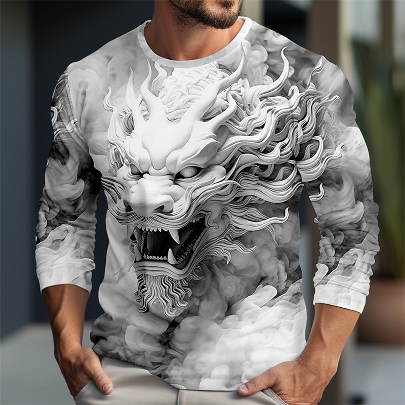 Men's Animal T Shirt Graphic Tee Long Sleeve T shirt 3D Print Crew Neck Shirt Designer Casual Outdoor Vacation Daily Burgundy Blue Green Spring & Summer Clothing Apparel S M L XL 2XL 3XL 4XL4