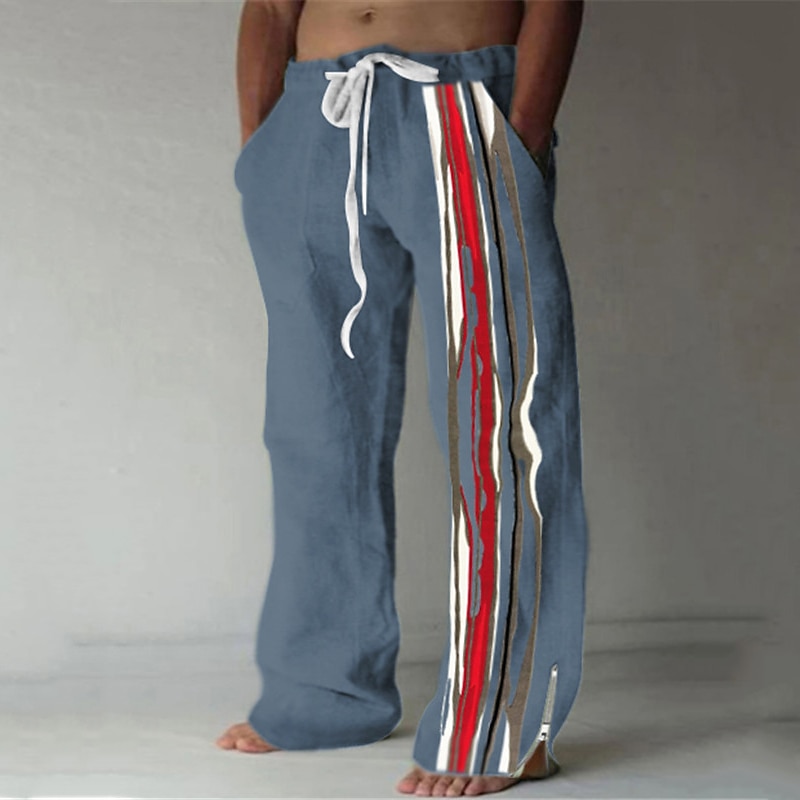 Stripe Casual Men's 3D Print Pants Trousers Outdoor Street Going out Polyester White Blue Khaki S M L Mid Waist Elasticity Pants3