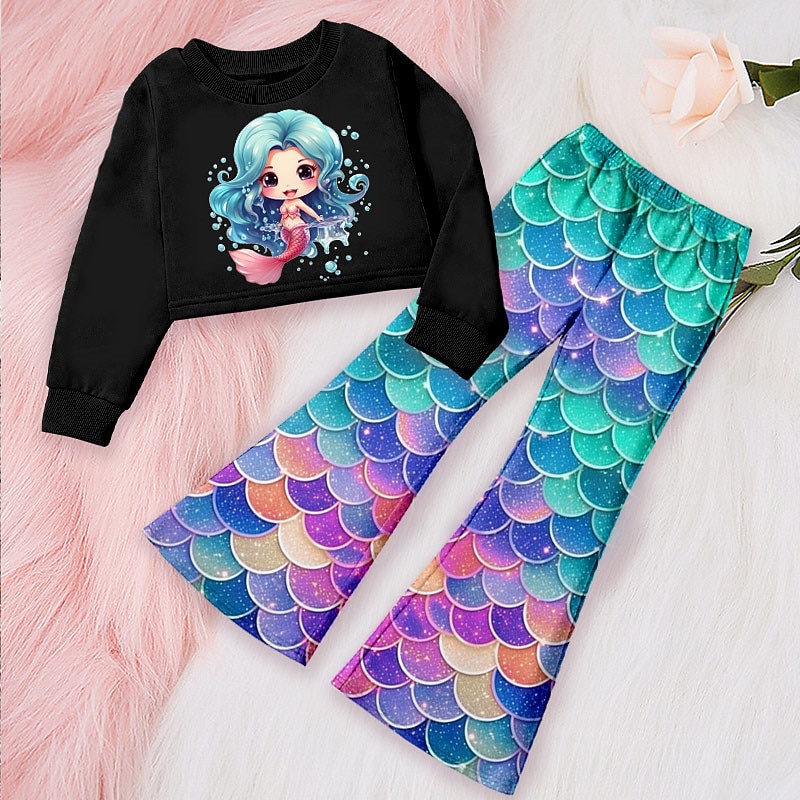 Girls' 3D Graphic Cartoon Mermaid Sweatshirt & Sweatpants Set Clothing Set Pink Long Sleeve 3D Print Fall Winter Active Fashion Daily Kids 3-12 Years Outdoor Vacation Date Regular Fit2
