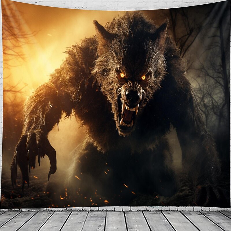 Halloween Wolf Animal Hanging Tapestry Wall Art Large Tapestry Mural Decor Photograph Backdrop Blanket Curtain Home Bedroom Living Room Decoration