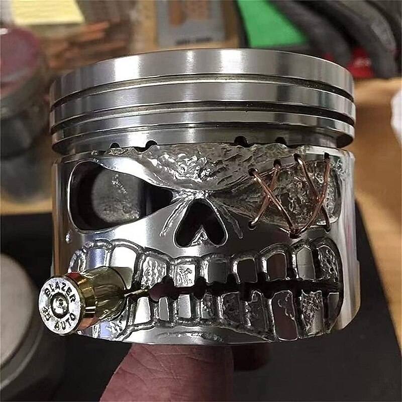 Halloween Piston Skull Face Sculpture, Resin Piston Skull Face Sculpture, Piston Man Head Statue Handmade Art Figure Miniature Ornaments for Decoration Halloween Skeleton Decoration4