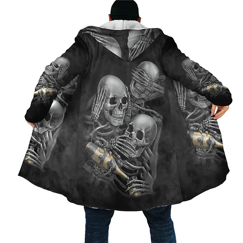 Men's Skull Winter Coat Fleece Jacket Coat Comfortable Warm Breathable Streetwear Punk & Gothic Halloween Sports & Outdoor Daily Wear Going out Zipper Pocket Print Fall & Winter Hoodie Long Sleeve