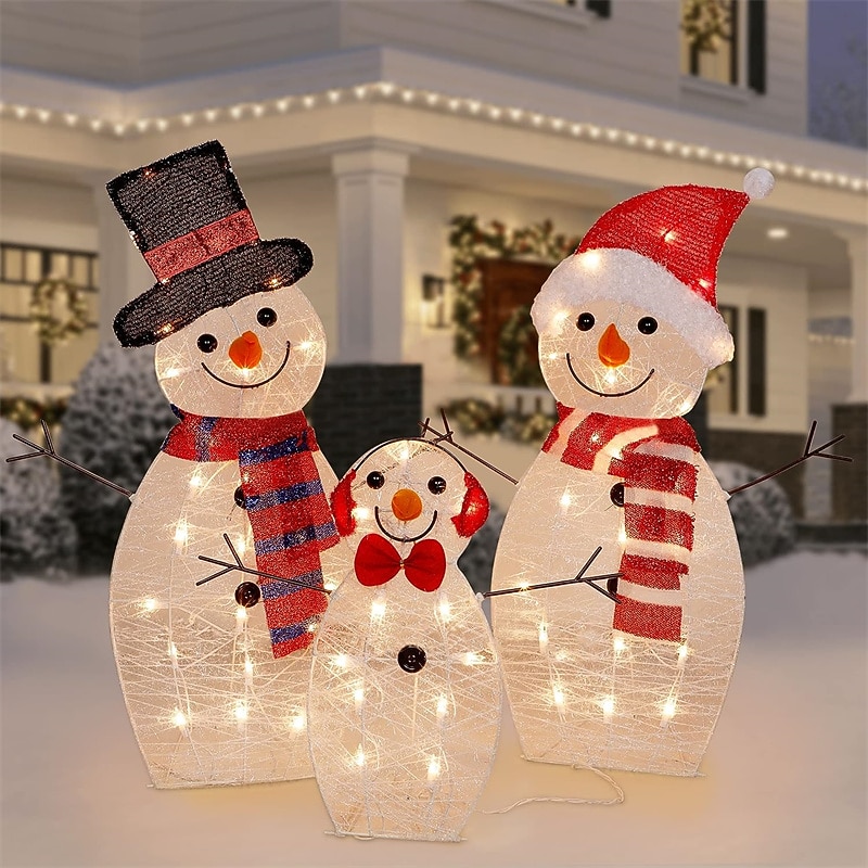 Battery Operated Christmas Lights Snowman Family Christmas Collapsible Snowman Outdoor Decoration Outdoor Lighted Snowman Christmas Yard Decorations3